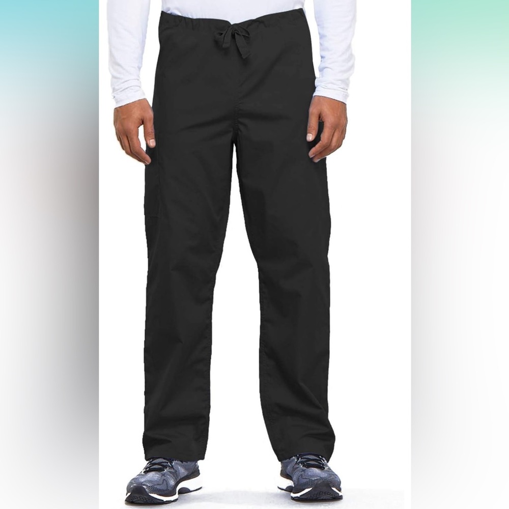 🔮 3/$15! NWT 2 Pair Black Unisex Cherokee Cargo Pant 3 Pockets Drawstring Large